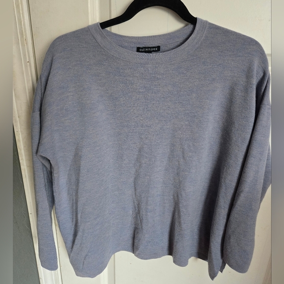 Eileen Fisher Sweaters - Eileen Fisher Crew Sweater Size Petite Large Blue 100% Superfine Merino Wool Top